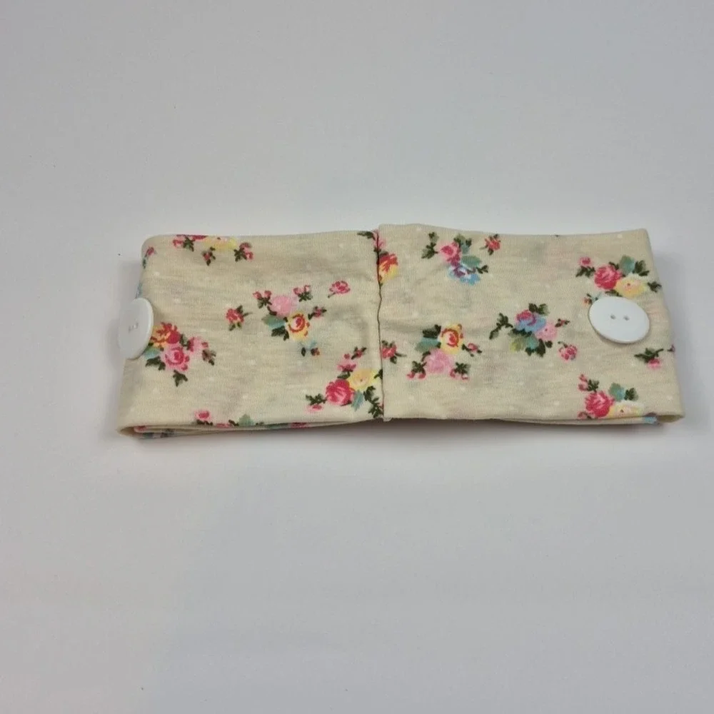 2 Pack Floral Twist Headband Hair Wrap Stretch‎ Buttons for Face Mask Nursing
